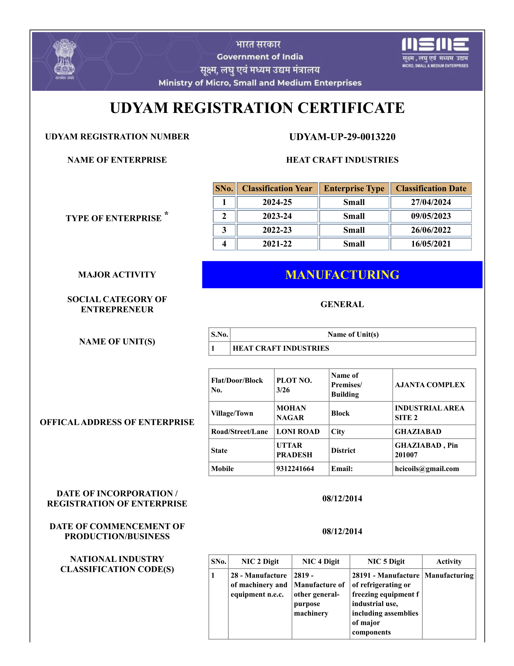 MSME Udyam Registration Certificate